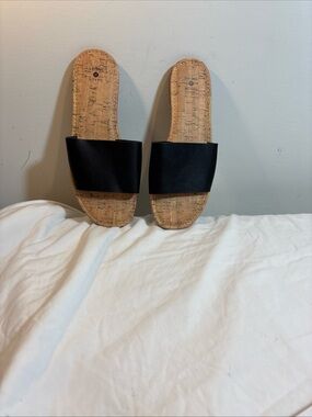 Shade & Shore Black Slide Sandals with Cork Footbed